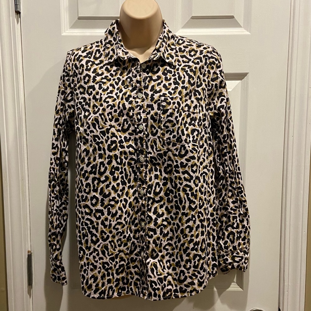 J CREW Leopard Print Button Top Medium